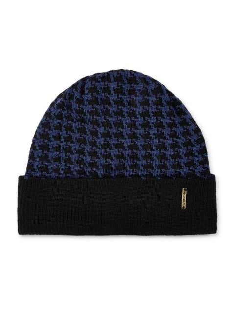 

Kosha Men Black & Blue Self Design Revresible Merino Wool Beanie