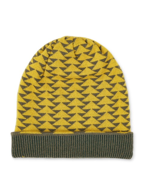 

Kosha Men Men Mustard Yellow & Olive Pure Merino Wool Reversible Beanie
