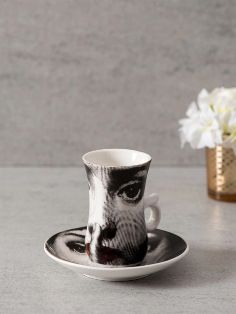 

THEDECORKART Unisex Set Of 6 Black & White Printed The Woman' Demitasse Cups & Saucers