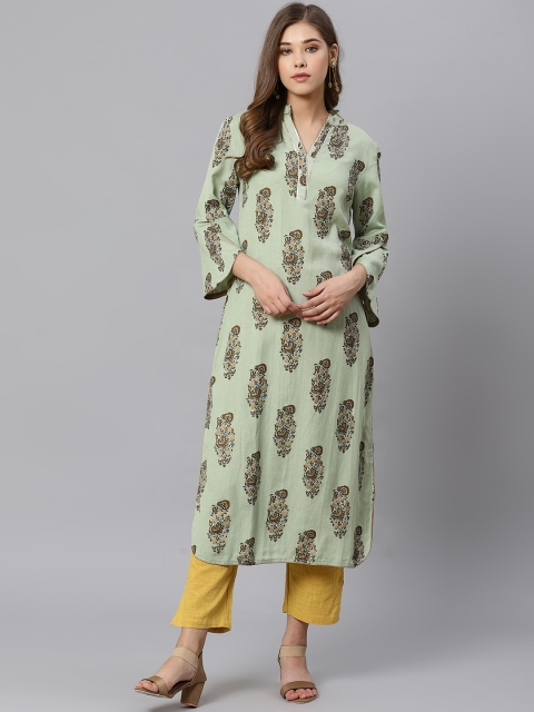 

Kiaasa Women Green & Brown Ethnic Motifs Printed Straight Kurta