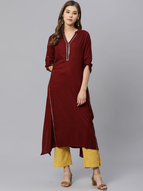 

Kiaasa Women Maroon Solid Asymmetric A-Line Kurta