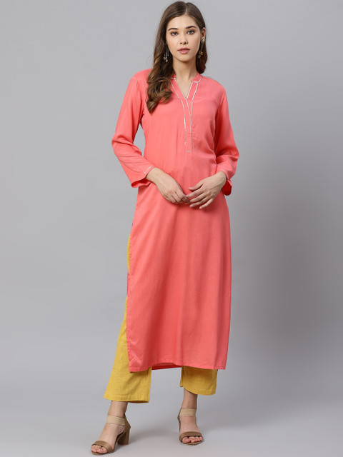

Kiaasa Women Coral Pink Solid Straight Kurta