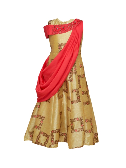 

BETTY Girls Red Printed Maxi Dress with Attached Drape