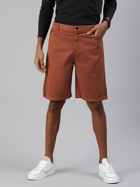 

Zalza Men Rust Red & Black Printed Regular Fit Chino Shorts