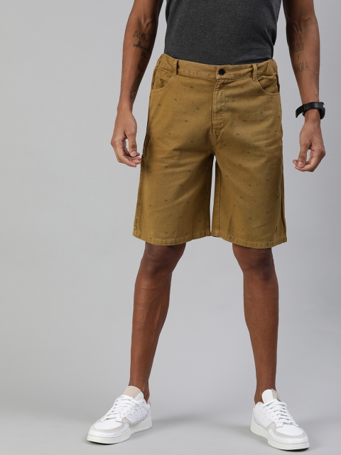 

Zalza Men Camel Brown & Black Printed Regular Fit Chino Shorts