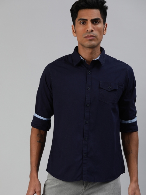 

Zalza Men Navy Blue Regular Fit Solid Casual Shirt