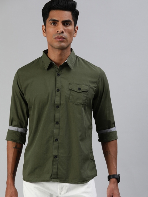 

Zalza Men Olive Green Regular Fit Solid Casual Shirt