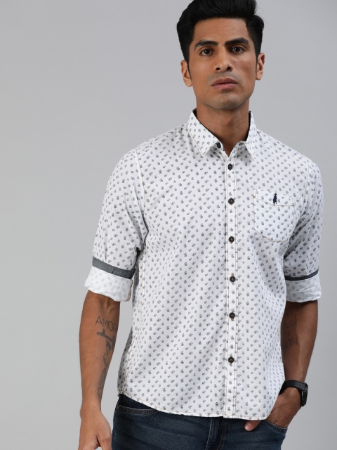 

Zalza Men White & Blue Regular Fit Printed Casual Shirt