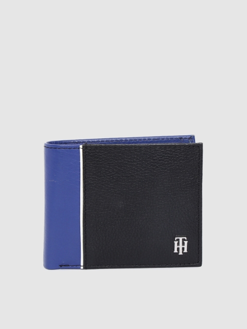 

Tommy Hilfiger Men Black & Blue Colourblocked Leather Two Fold Wallet