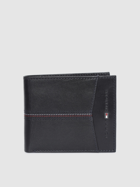 Men Navy Blue Genuine Leather Two Fold Wallet