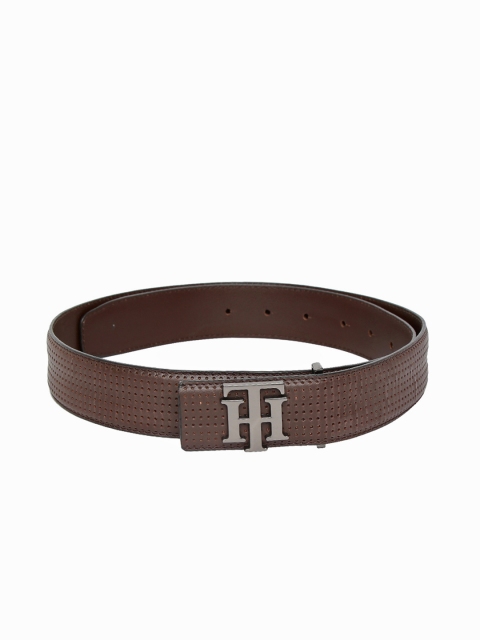 Men Brown Textured Leather Belt