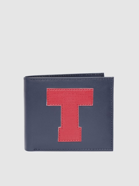 

Tommy Hilfiger Men Navy Blue Self Design Leather Two Fold Wallet