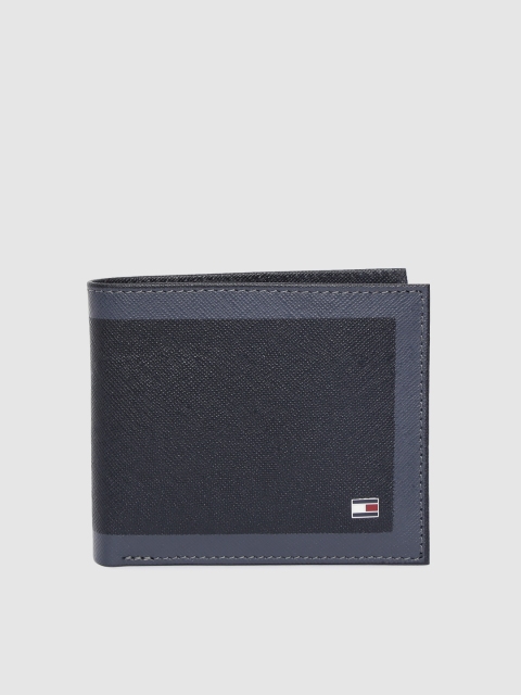 

Tommy Hilfiger Men Black & Navy Blue Textured Genuine Leather Two Fold Wallet