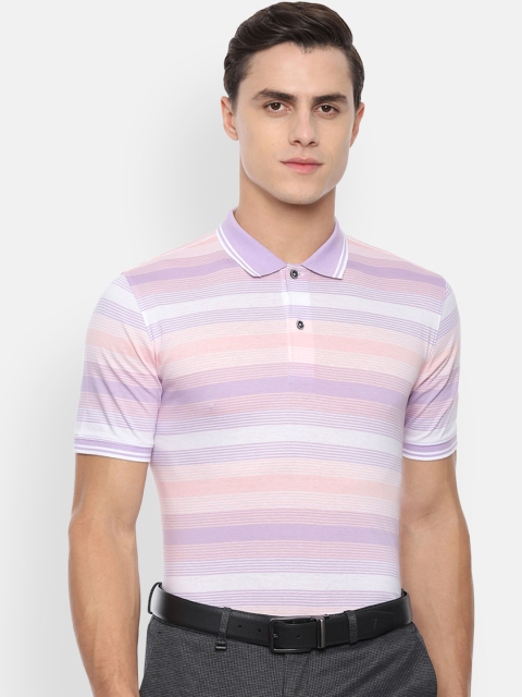 

Van Heusen Men Purple White Striped Polo Collar Pure Cotton T-shirt