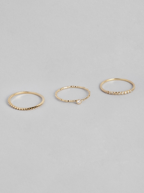 

Accessorize Women Set of 3 Gold-Plated CZ Studded Finger Rings