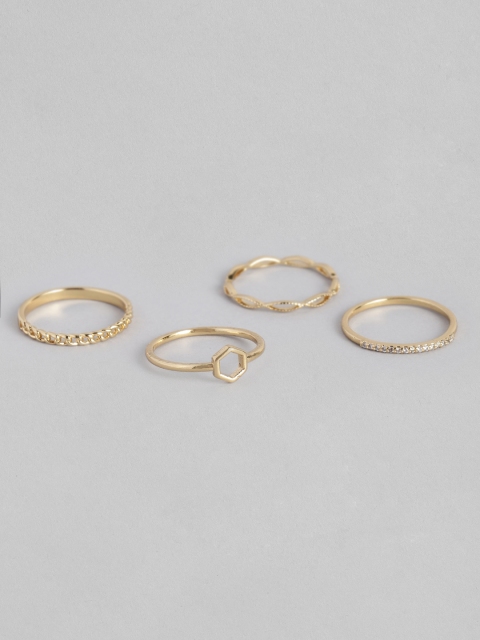 Accessorize Women Set of 4 Gold-Plated CZ Studded Finger Rings