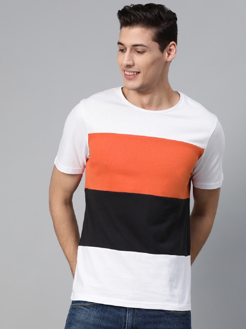 

Mast & Harbour Men White & Orange Colourblocked Round Neck T-shirt