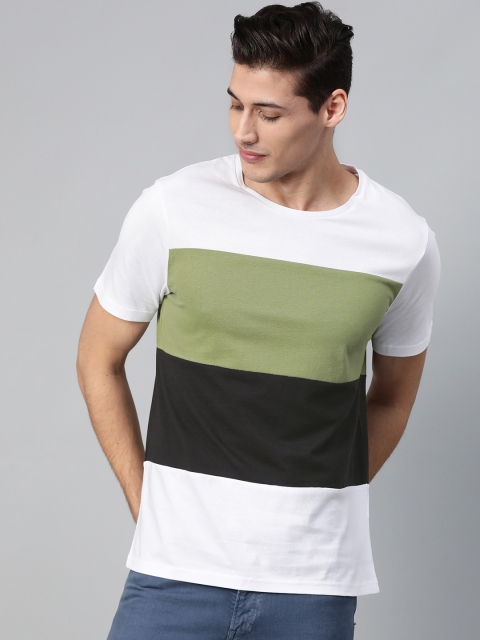 

Mast & Harbour Men White & Green Colourblocked Round Neck T-shirt