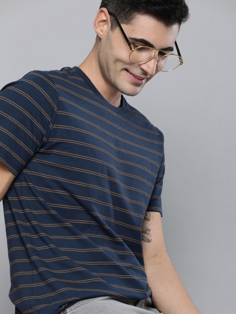 

Mast & Harbour Men Navy Blue & Brown Striped Round Neck T-shirt
