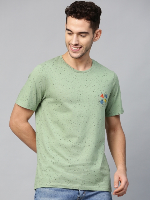 

Mast & Harbour Men Green & Black Ditsy Print Round Neck T-shirt