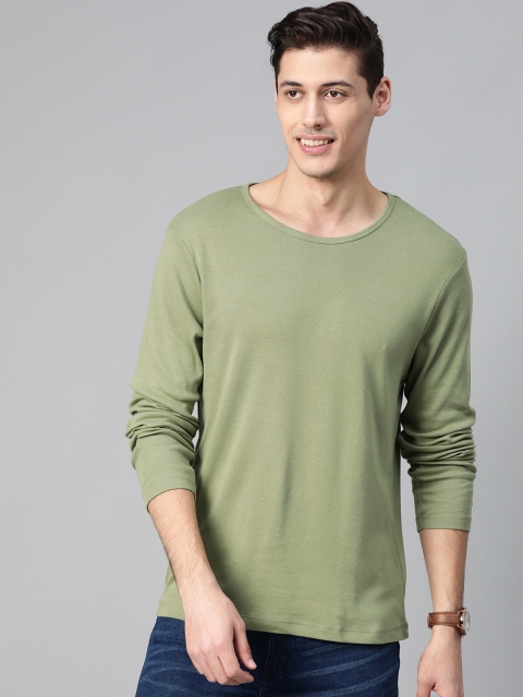 

Mast & Harbour Men Green Rib FS C'neck Cotton T-shirt