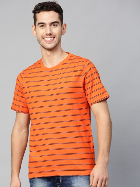 

Mast & Harbour Men Orange & Navy Blue Striped Round Neck T-shirt