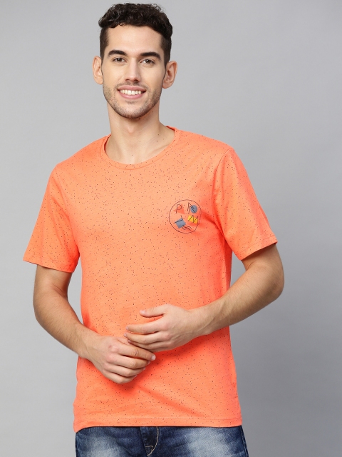 

Mast & Harbour Men Orange & Black Ditsy Print Round Neck T-shirt
