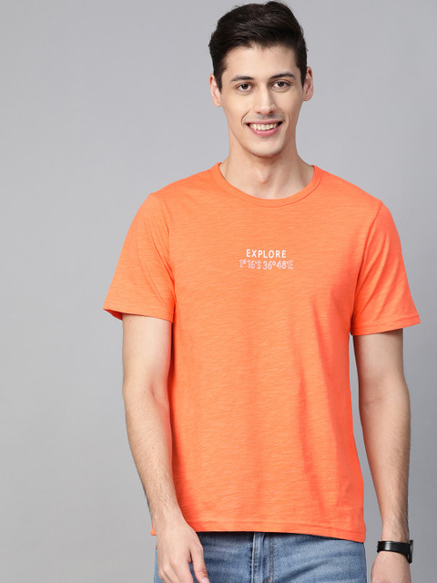 

Mast & Harbour Men Orange Solid Round Neck T-shirt