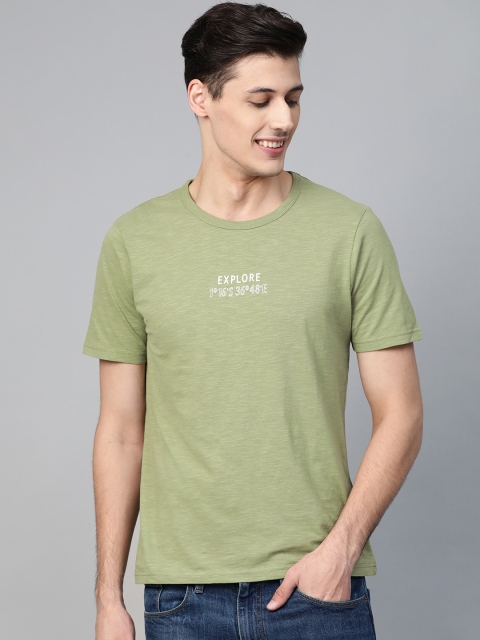 

Mast & Harbour Men Olive Green Solid Round Neck T-shirt