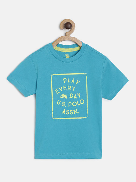 

U.S. Polo Assn. Kids Boys Turquoise Blue Printed Round Neck T-shirt