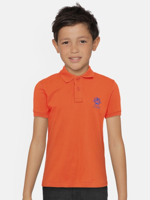 Boys Orange Solid Polo Collar T-shirt