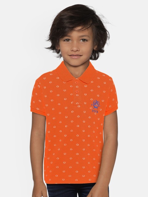 

U.S. Polo Assn. Kids Boys Orange Printed Polo Collar T-shirt