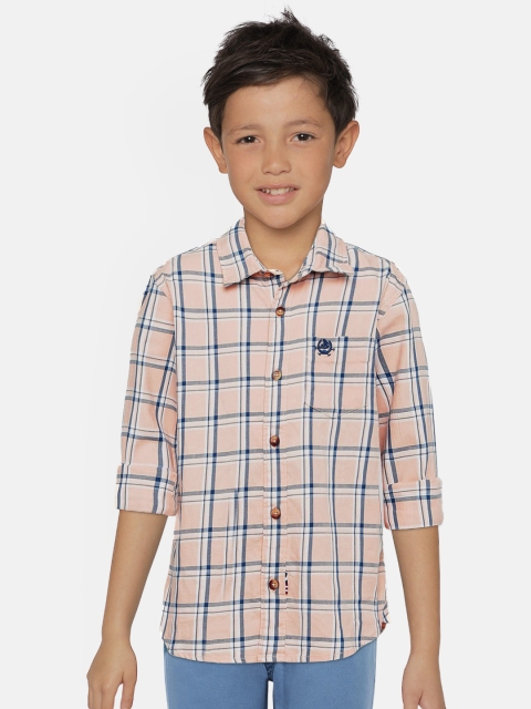 

U.S. Polo Assn. Kids Boys Peach-Coloured & Blue Regular Fit Checked Casual Shirt