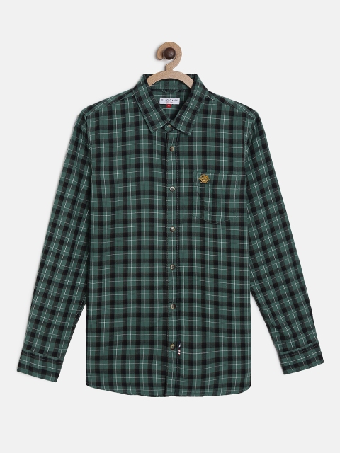 

U.S. Polo Assn. Kids Boys Green & Black Regular Fit Checked Casual Shirt