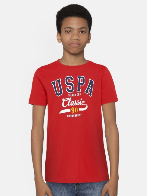 

U.S. Polo Assn. Kids Boys Red Printed Round Neck T-shirt