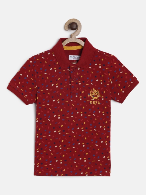 

U.S. Polo Assn. Kids Boys Red Printed Polo Collar T-shirt