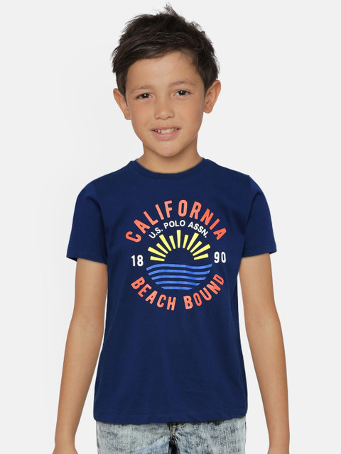 

U.S. Polo Assn. Kids Boys Navy Blue Printed Round Neck T-shirt