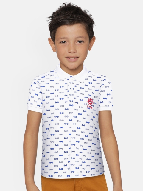 

U.S. Polo Assn. Kids Boys White & Blue Printed Polo Collar T-shirt