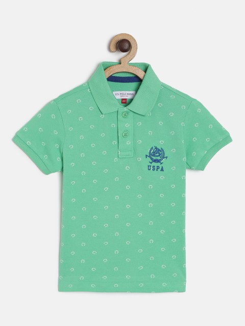 

U.S. Polo Assn. Kids Boys Green Printed Polo Collar T-shirt