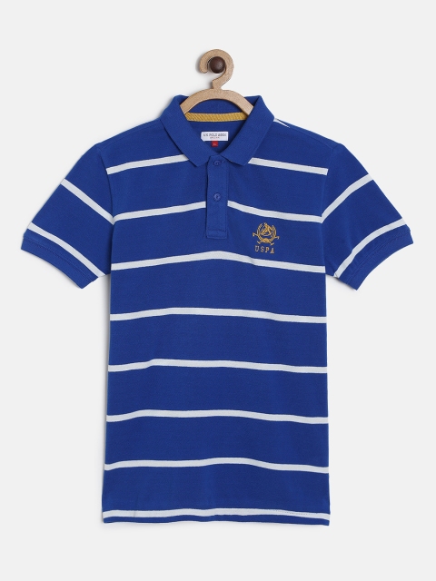 

U.S. Polo Assn. Kids Boys Blue & White Striped Polo Collar T-shirt