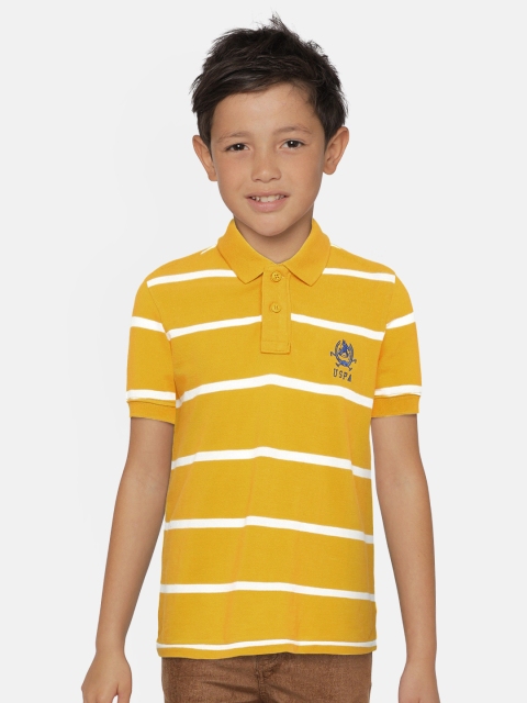 Boys Mustard Yellow & White Striped Polo Collar T-shirt