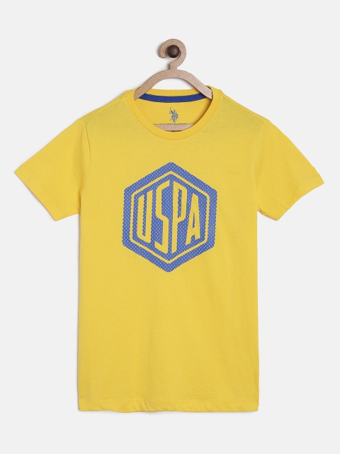 

U.S. Polo Assn. Kids Boys Yellow Printed Round Neck T-shirt