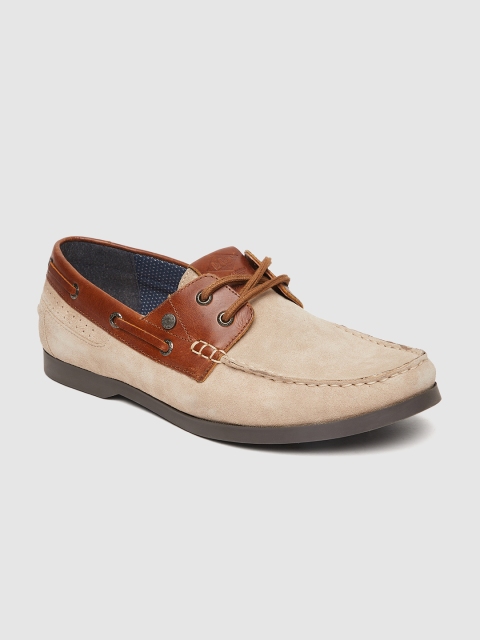 

Lee Cooper Men Beige & Brown Leather Colourblocked Boat Shoes