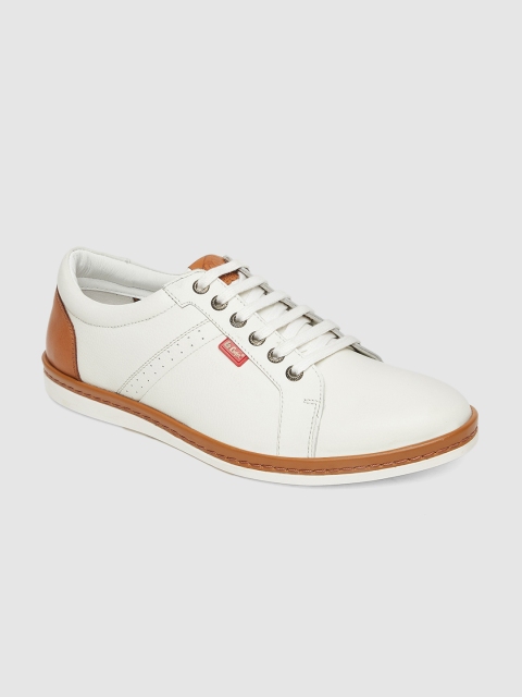 

Lee Cooper Men White & Tan Brown Leather Solid Sneakers