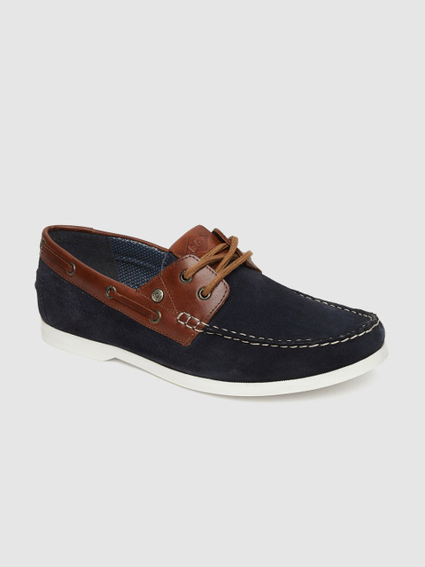 

Lee Cooper Men Navy Blue & Brown Solid Leather Boat Shoes