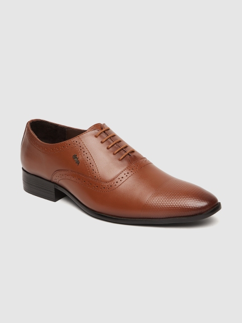 Lee Cooper Men Brown Leather Formal Oxfords with Texture Detail