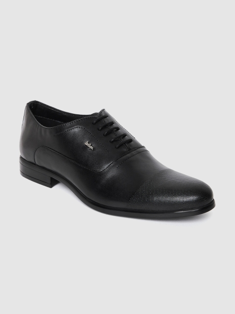 

Lee Cooper Men Black Solid Leather Formal Oxfords With Textured Detail