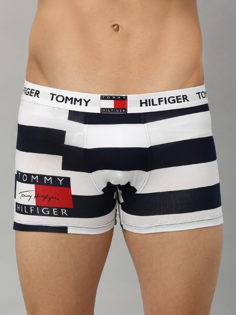 

Tommy Hilfiger Men Navy Blue and White Striped Trunks