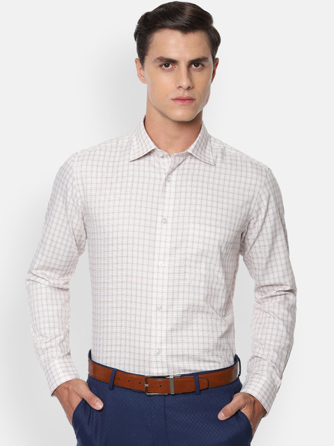 

Louis Philippe Men Beige Regular Fit Checked Formal Shirt