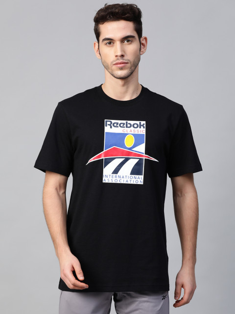 

Reebok Classic Unisex Black International Sports Printed Pure Cotton T-shirt